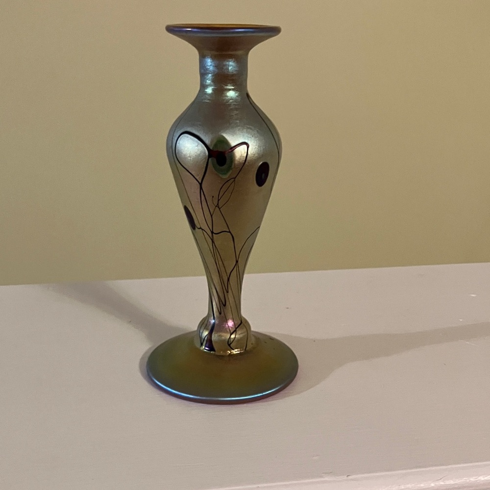 Artisan Iridescent Vase with Black Detailing